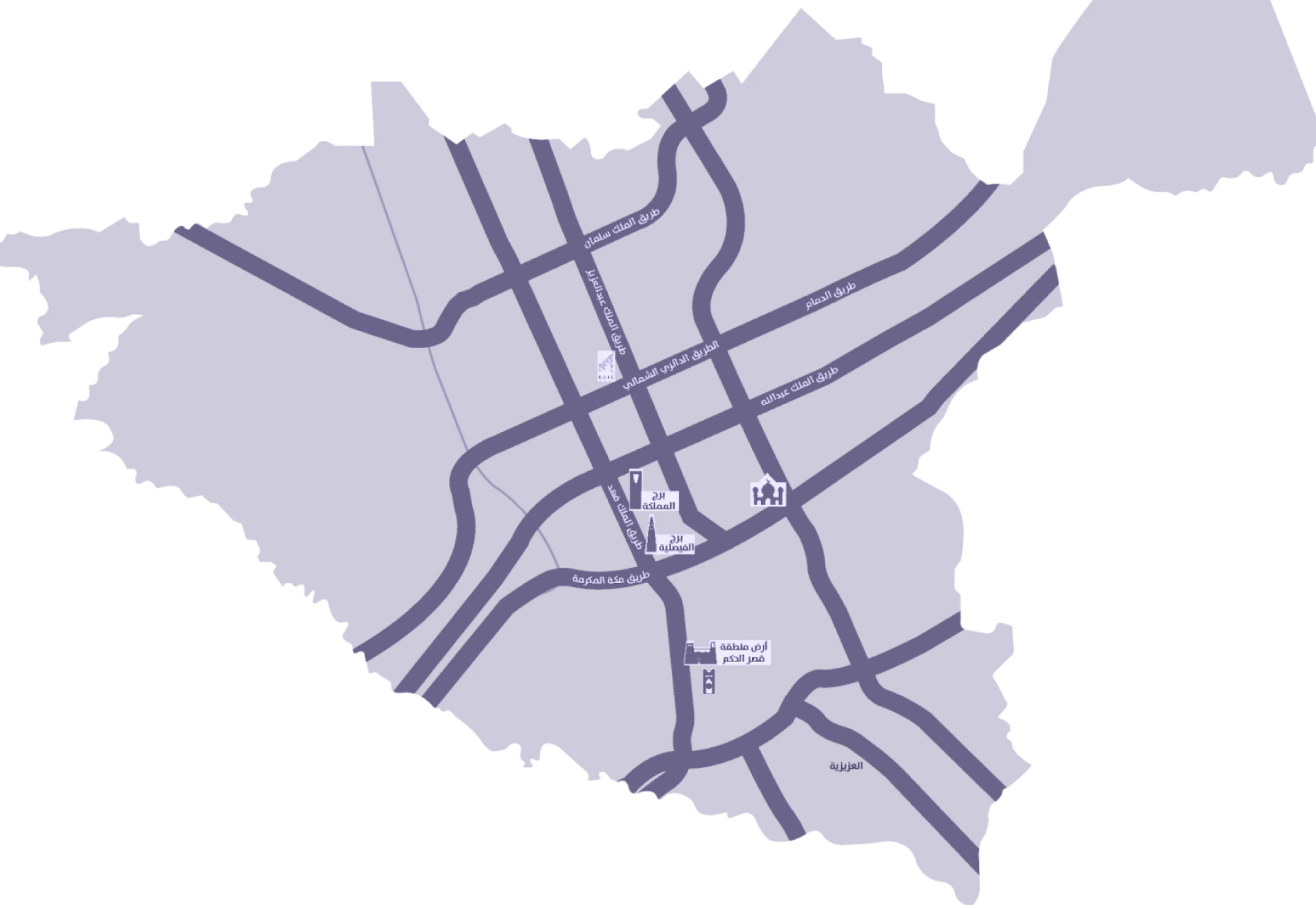 Map of Riyadh showing Riyadh Development Company assets